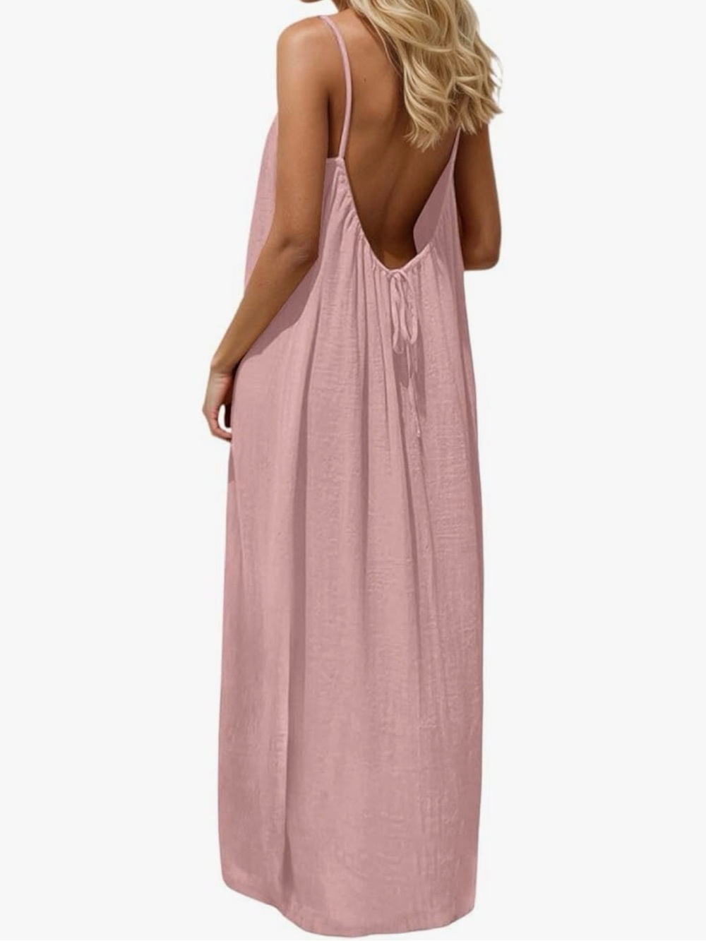 Women's Linen-Style Mauve Maxi Dress with Low Back